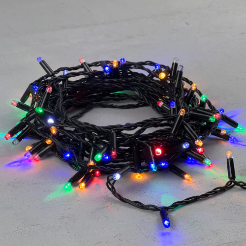 Светодиодная гирлянда с колпачком 100 разноцветных LED ламп 10 м., мерцание, 220-230 В., черный провод ПВХ, IP65, LTC (PST100BLWCAP-11-2M)
