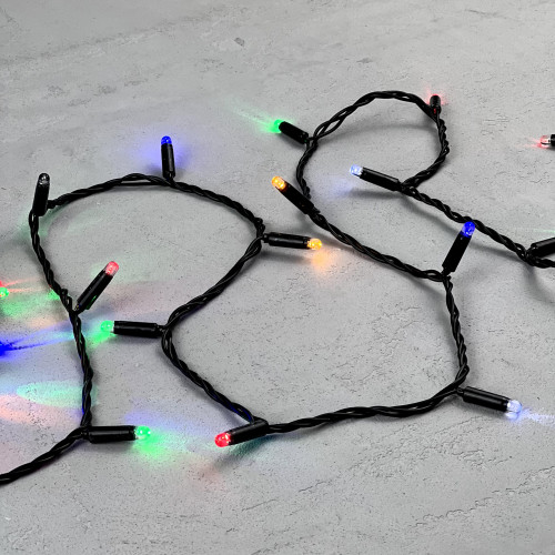Светодиодная гирлянда с колпачком 100 разноцветных LED ламп 10 м., мерцание, 220-230 В., черный провод ПВХ, IP65, LTC (PST100BLWCAP-11-2M)