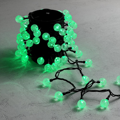 Светодиодная гирлянда шарики Пузырьки 10 м., 220V., 100 зеленых LED ламп 23 мм., коннектор, черный ПВХ, LTC (PCS-100B-G)
