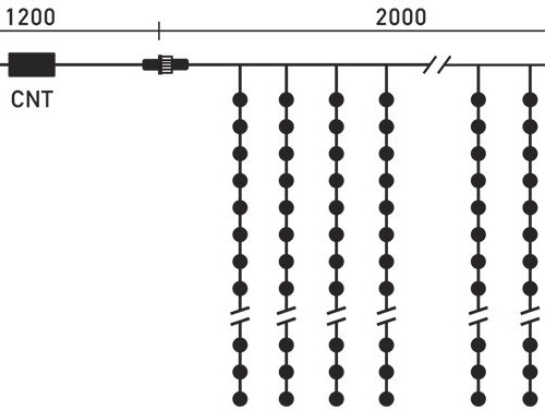 Светодиодный занавес 2*2 м., 400 теплых белых LED ламп, облегченный, прозрачный провод ПВХ, LTC (PCL400NOT-10-2WW)