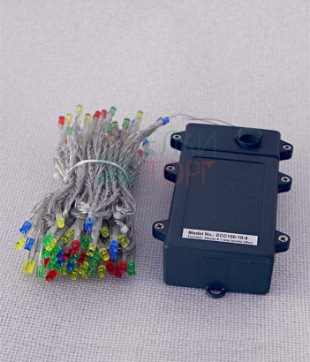 Светодиодная бахрома 3*0.5 м., 3 батарейки типа D 4.5V, 100 разноцветных LED ламп , прозрачный силикон, Beauty Led (ECC100-10-8M)