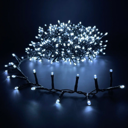 Светодиодная нить Snake Light 700 холодных ламп, 14 м., 24В, 8 режимов, зеленый провод, для елки 215 см., LUCA (83774)