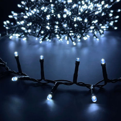 Светодиодная нить Snake Light 700 холодных ламп, 14 м., 24В, 8 режимов, зеленый провод, для елки 215 см., LUCA (83774)