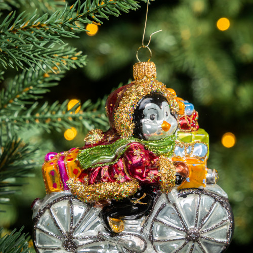 Елочное украшение Пингвин на велосипеде, стекло, 14,5 см., 1 шт., Irena CO (56212)