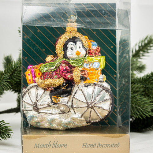 Елочное украшение Пингвин на велосипеде, стекло, 14,5 см., 1 шт., Irena CO (56212)