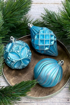 Набор пластиковых шаров Рандеву 80 мм., 9 шт., голубой с серебром , Christmas DeLuxe (87803)