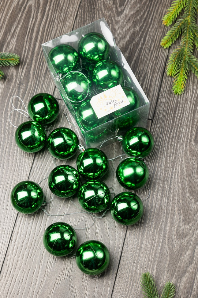 Набор пластиковых шаров Вероника 60 мм., зеленый глянцевый, 12 шт., ЕлкиТорг (150218) в Томске