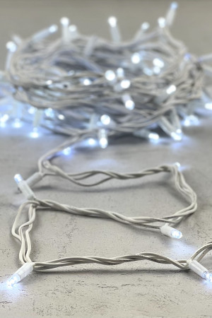 Гирлянда Нить 10 м., холодный белый с Мерцанием Белого Диода 220В, 75 LED, Провод Белый Каучук, IP65, LTC (LL75BLW-8-2W) 