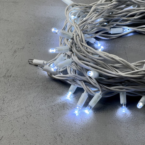 Гирлянда Нить 10 м., холодный белый с Мерцанием Белого Диода 220В, 75 LED, Провод Белый Каучук, IP65, LTC (LL75BLW-8-2W) 