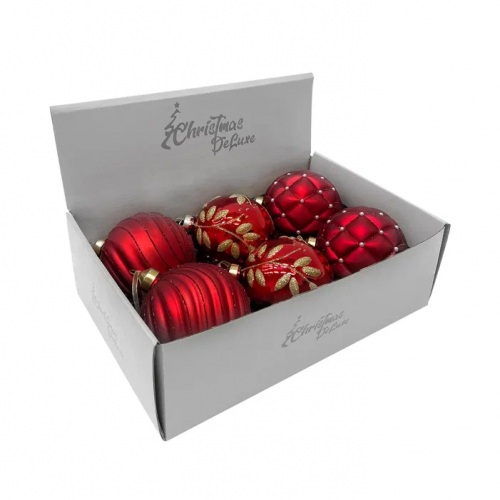 Набор винтажных стеклянных шаров Старинный вальс 100 мм., алый, 6 шт., Christmas DeLuxe (13026)