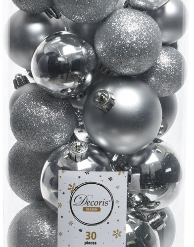 Набор пластиковых шаров Стиль mix, серебро, 30 шт, Kaemingk (022901) 