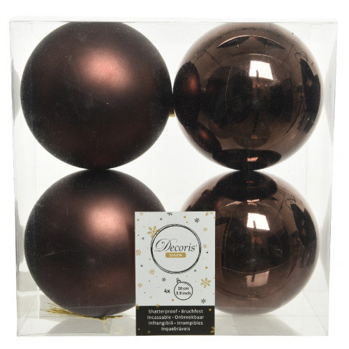 Набор пластиковых шаров Прага 100 мм., темно-коричневый, 4 шт., Kaemingk (022207)