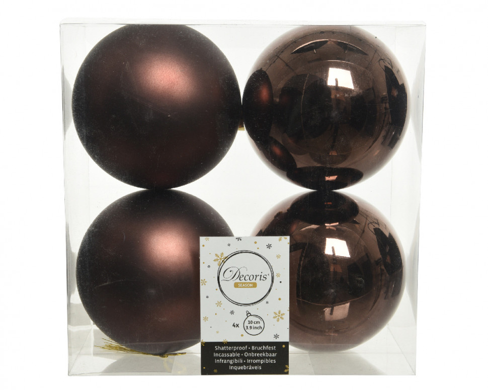 Набор пластиковых шаров Прага 100 мм., темно-коричневый, 4 шт., Kaemingk (022207) в Казани
