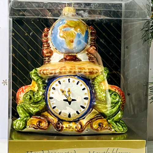 Елочное украшение Часы с глобусом, стекло, 16 см., 1 шт., Irena CO (56302) в Санкт-Петербурге