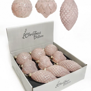 Набор стеклянных украшений Королевский каприз 80 мм., 9 шт., шар, капля, луковка, розовый, Christmas DeLuxe (13030)