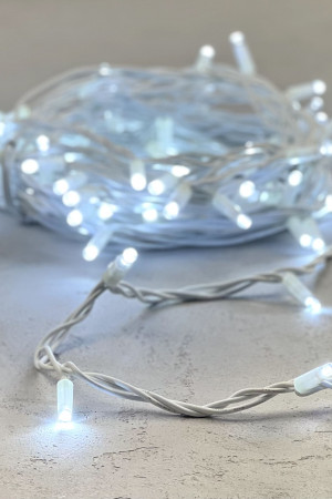 Гирлянда Нить 10 м., холодный белый, 220В, 75 LED, Провод Белый Каучук, IP65, LTC (LL75-8-2W) 