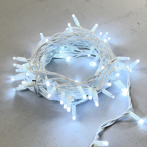 Гирлянда Нить 10 м., холодный белый, 220В, 75 LED, Провод Белый Каучук, IP65, LTC (LL75-8-2W) 