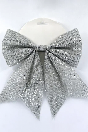 Бант Бриджит 24x28 см., 1 шт., серебро с пайетками, Christmas DeLuxe (86841)