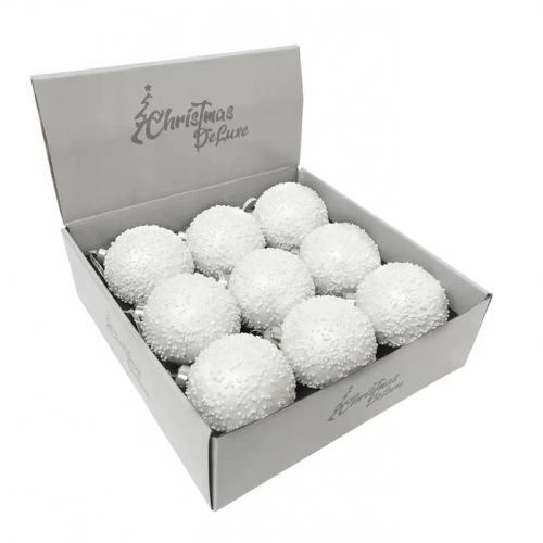 Набор винтажных стеклянных шаров Снежное облако 80 мм., белый, 9 шт., Christmas DeLuxe (13051)