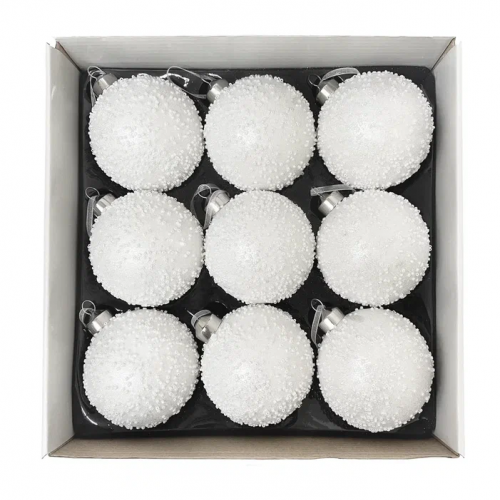 Набор винтажных стеклянных шаров Снежное облако 80 мм., белый, 9 шт., Christmas DeLuxe (13051)