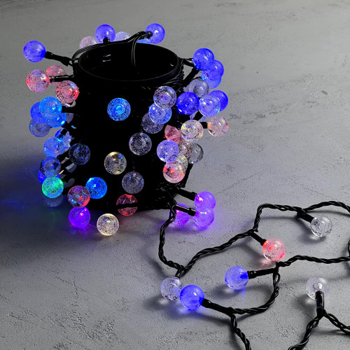 Светодиодная гирлянда шарики Пузырьки 10 м., 220V., 100 RGB LED ламп 23 мм., коннектор, черный ПВХ, LTC (PCS-100B-RGB)