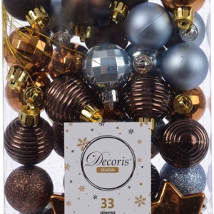 Набор елочных украшений Звездный 30 мм, 33 предмета, коричневый, голубой, Kaemingk (023478)