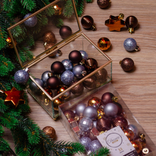 Набор елочных украшений Звездный 30 мм, 33 предмета, коричневый, голубой, Kaemingk (023478)