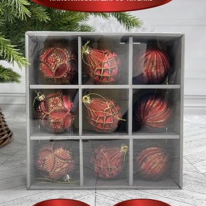 Набор пластиковых шаров Рандеву 80 мм., 9 шт., красный с золотом, Christmas DeLuxe (87799)