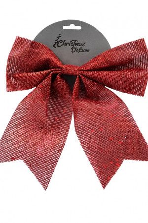 Бант Бриджит 24x28 см., 1 шт., красный с пайетками, Christmas DeLuxe (88106)