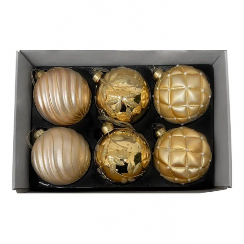 Набор винтажных стеклянных шаров Старинный вальс 100 мм., пудрово-золотой, 6 шт., Christmas DeLuxe (13022)