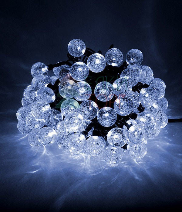 Светодиодная гирлянда шарики Пузырьки 10 м., 220V., 100 белых  LED ламп 23 мм., коннектор, черный ПВХ, Beauty Led (PCS-100B-W) в Белгороде