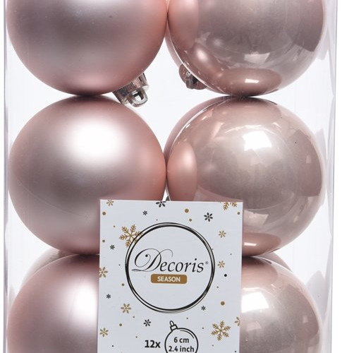 Набор пластиковых шаров Дивный 60 мм, нежно-розовый, 12 шт, Kaemingk (021924)