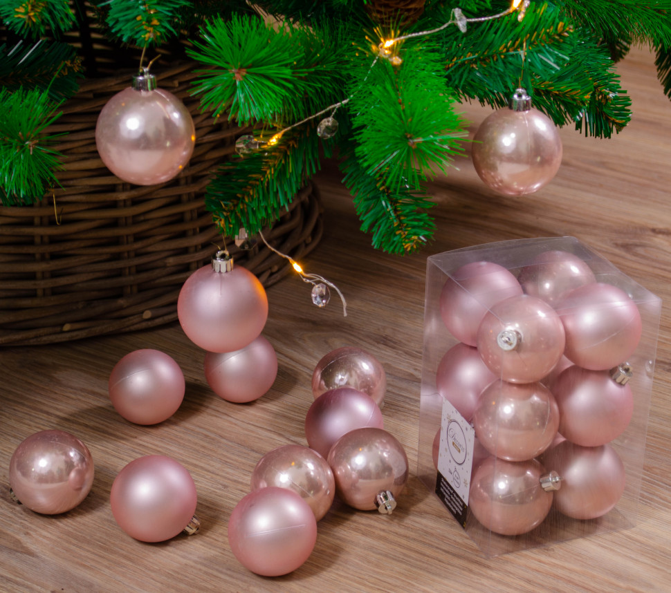 Набор пластиковых шаров Дивный 60 мм, нежно-розовый, 12 шт, Kaemingk (021924) в Белгороде