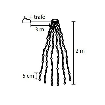 Светодиодная нить Хвост 480 белых ламп, 12 лучей по 2 метра, 24В, 8 режимов, таймер, зеленый провод, LUCA (85437)