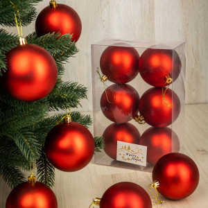 Набор пластиковых шаров Анет 80 мм., красный матовый, 6 шт., ЕлкиТорг (150300)