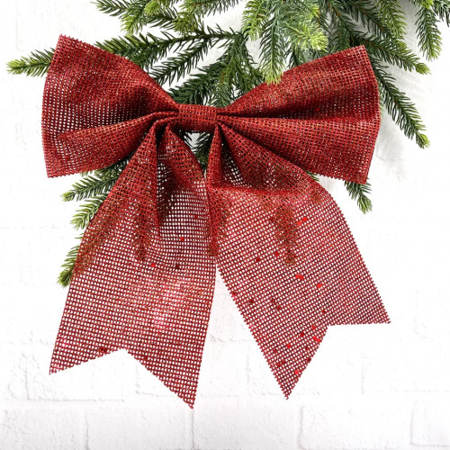 Бант Бриджит 20x24 см., 1 шт., красный с пайетками, Christmas DeLuxe (88107)