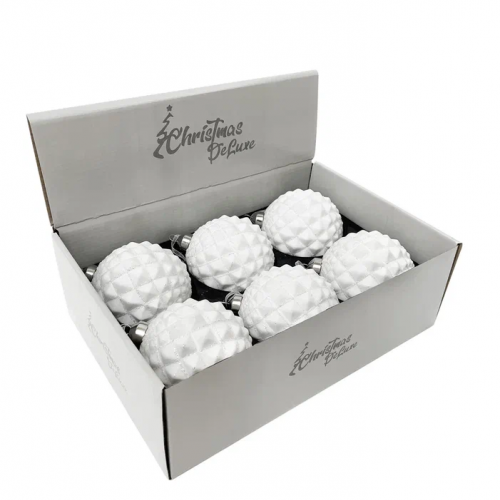 Набор  винтажных стеклянных шаров Белый танец 100 мм., белый, 6 шт., Christmas DeLuxe (13037)