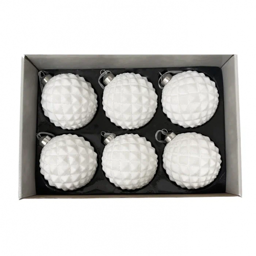 Набор  винтажных стеклянных шаров Белый танец 100 мм., белый, 6 шт., Christmas DeLuxe (13037)