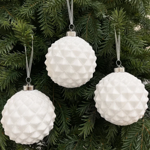 Набор  винтажных стеклянных шаров Белый танец 100 мм., белый, 6 шт., Christmas DeLuxe (13037)