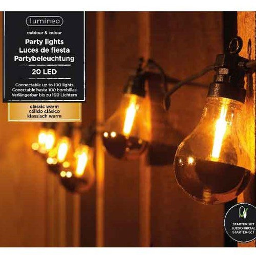 Светодиодная ретро гирлянда Золото Эдисона 9.5 м., 220 V, 20 LED ламп теплого свечения, соединяемая, черный ПВХ провод, Kaemingk (490111)