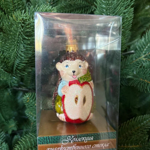 Формовая игрушка Ёжик с яблоком 10 см., стекло, Витус (А458)