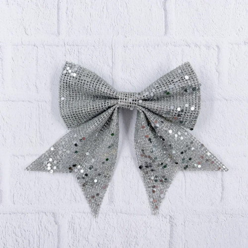 Набор бантов Бриджит 2 шт., 12x13 см., серебро с пайетками, Christmas DeLuxe (86910)