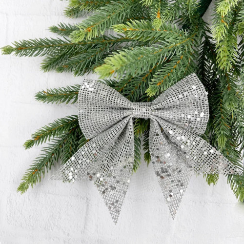 Набор бантов Бриджит 2 шт., 12x13 см., серебро с пайетками, Christmas DeLuxe (86910)