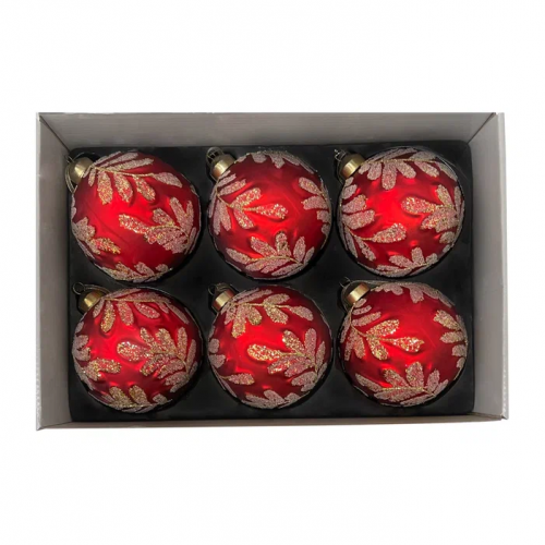 Набор винтажных стеклянных шаров Изысканный 100 мм., красный-золото, 6 шт., Christmas DeLuxe (13056)