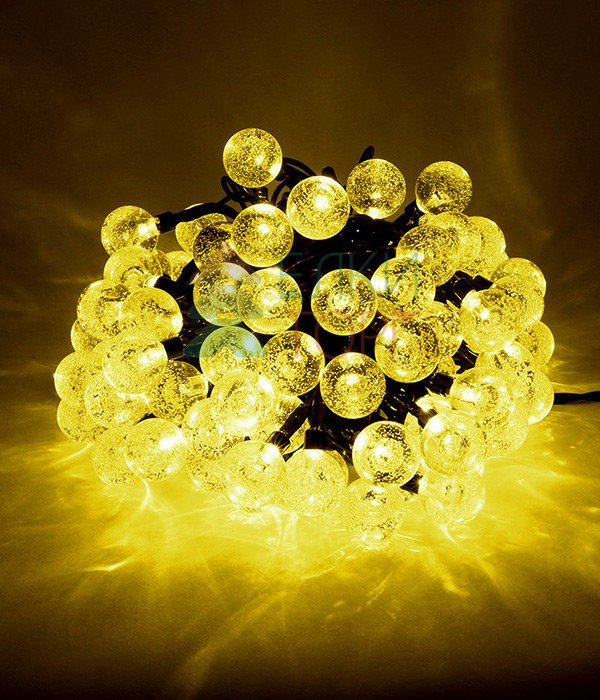 Светодиодная гирлянда шарики Пузырьки 10 м., 220V., 100 желтых LED ламп 23 мм., коннектор, черный ПВХ, Beauty Led (PCS-100B-Y) в Белгороде