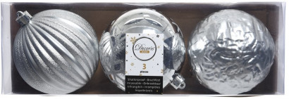 Набор винтажных пластиковых шаров Возрождение 100 мм, серебряный, 3 шт, Kaemingk (025670)