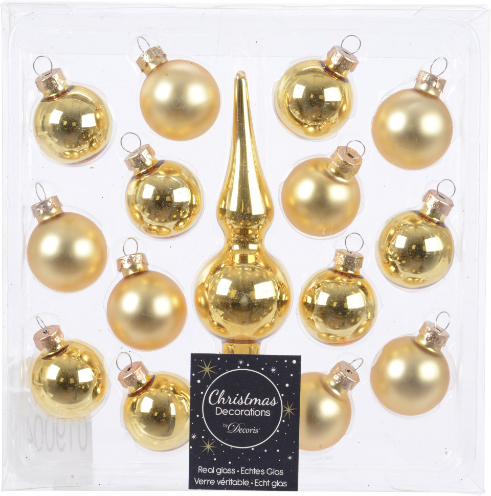 Набор стеклянных шаров Рождественские искры  для настольной ели, золото, Kaemingk (019004)