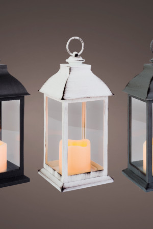 Фонарь Пражский LED со свечой, 30 см., черный, Kaemingk (894405/3)
