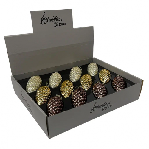 Набор стеклянных шишек Бронзовый век  10*5 см., 12 шт., Christmas DeLuxe (14084) в Санкт-Петербурге