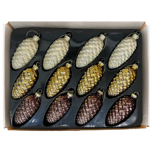 Набор стеклянных шишек Бронзовый век  10*5 см., 12 шт., Christmas DeLuxe (14084) в Санкт-Петербурге